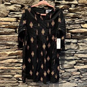 Old Navy Black and Pink Graphic Tunic Dress with Mandarin Collar